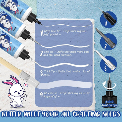 Craft Glue 4oz & Precision Tips, Craft Glue Bottles with Fine Tip, Craft Glue Quick Dry Clear, Strong Tacky Glue, Fabric Glue Permanent for Paper ...