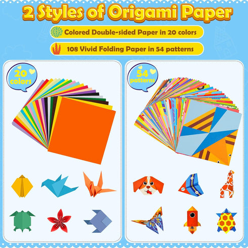 Aigybobo Origami Paper Set, 308PCS Kids Craft Paper Kit with Instructional Book for Girls Age 6,7,8,9,10,11,12, Art Projects Supplies for School C...