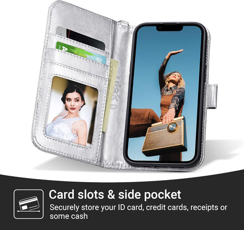 ULAK Compatible with iPhone 14 Plus Wallet Case with Card Holder, Flip iPhone 14 Plus Case for Women Girls PU Leather Kickstand Wrist Strap Shockp...