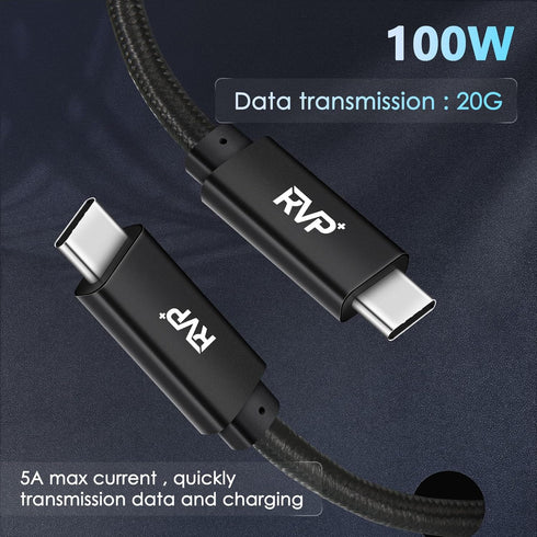 USB C to USB C Cable (2Pack, 100W, 3FT), Nylon Braided 3.2 Gen 2 USB-C Cable, 20Gbps Fast Charging Cable - Black...
