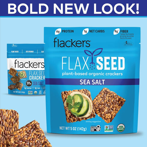 Flackers Organic Sea Salt Flaxseed Crackers, 5 Ounce 1-Pack, Gluten Free, Non GMO, Vegan, Keto Snack, 9g Fiber, 1g Net Carb...