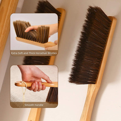Hand Broom,Horse Hair Brushes,Soft Horsehair Upholstery Brush with Handle,Shop Brush Dustpan,Foxtail Broom,Dust Broom for Bench/Couch/Furniture/Co...