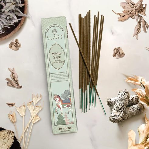 White Sage Masala Incense Sticks, Organic Hand Rolled Incense, Natural Herbs & Aromatic Ingredients, Contain 40 Sticks Inside, Burn Time 45-60 Min...