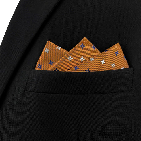 S&W SHLAX&WING Pocket Squares for Men Orange with Blue White Dots Color Edge for Suit...