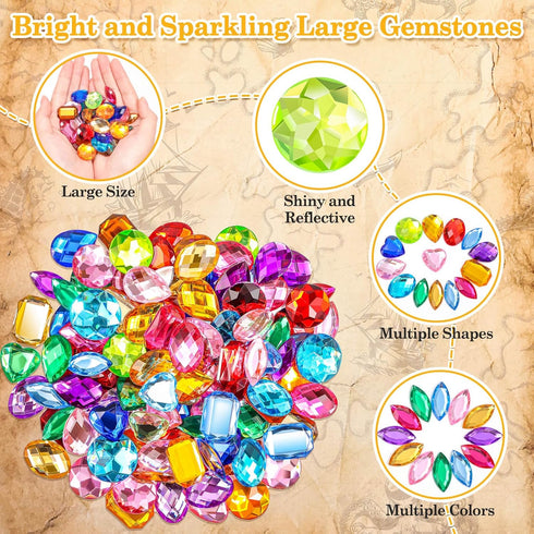 anezus 120PCS Craft Jumbo Jewels, Large Sequins with 2 Pack B7000 Jewelry Glue, Flat Back Craft Gems Rhinestones for Pirate, Fake Gemstones for Fa...