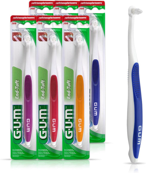 GUM End Tuft Toothbrush - Extra Small Head For Hard-to-Reach Areas - Implants, Back Teeth, and Wisdom Teeth - Soft Dental Brush for Adults (6pk)...