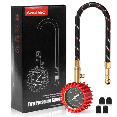 Tire Pressure Gauge 0-60 PSI Long Hose - Heavy Duty Tire Gauge High Accurate with Large 2 Inch Easy to Read Glow Dial, Low – High Tire Gauge for C...