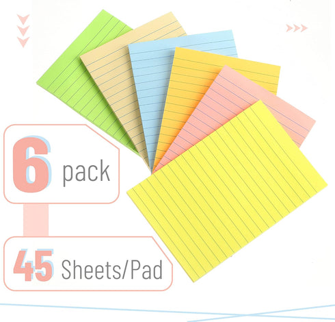 Mr. Pen- Lined Sticky Notes 4x6, 6 Pads, 45 Sheets/Pad, Pastel Color, Sticky Notes with Lines, Sticky Pads, Sticky Note Pads, Colorful Sticky Note...