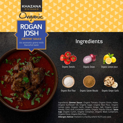 Khazana ORGANIC Rogan Josh Indian Simmer Sauce - 12.7oz Jars | Non-GMO, Vegan, Gluten Free, Kosher | Authentic Indian Meals Made Easy at Home!...