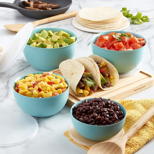 KitchenAid Plastic Prep Bowls with Lids, Set Of 4, Aqua Sky...