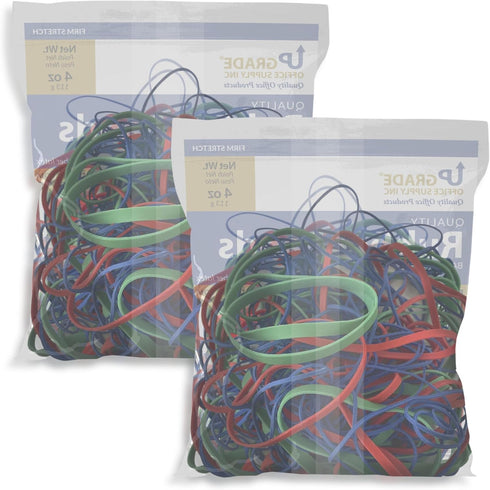 Upgrade Office Supply UPG22754APK2 Rubber Bands, Size #54 (Assorted Sizes), 4 oz. Bags (2 Pack) Bag, Red, Blue, and Green, Made in USA...