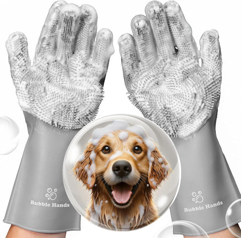 Dog Washing Gloves with Bristle Scrubbers, Reusable Silicone Gloves ideal for Pet Bathing, Massaging & Grooming (Gray)...