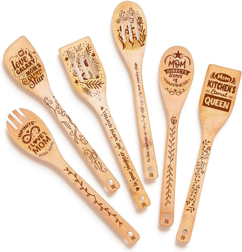 Riveira Modern 6pc Wooden Spoons For Cooking – Great Mother's Day Gift Ideas With Its Unique Design – Wooden Cooking Utensils for Mothers Day Gift...