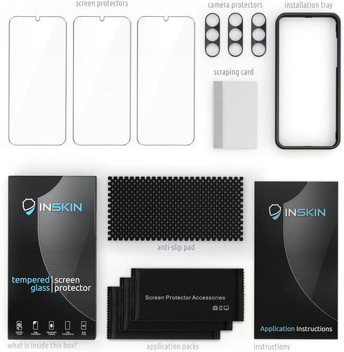 Inskin Screen Protector for Samsung Galaxy S23 Plus 5G (6.6 inch, 2023) - Ultimate 3+3 Tempered Glass Set with Camera Lens Guard and Auto Alignmen...