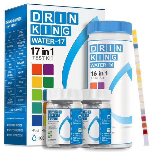 Complete Water Testing Kits for Drinking Water 100 Strips + 2 Bacteria Tester Kits 17 in 1 Well, Tap, Drinkling Water, City Water Testing Strips (...