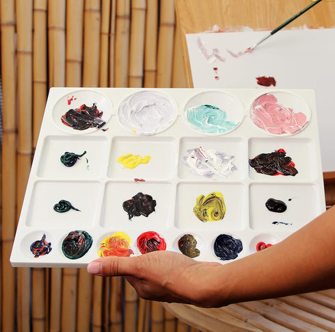 Paint Palette with 20 Wells | Painting Supplies Tray for Watercolor, Oil, Acrylic Paints | Empty Plastic Wet Artist Mixing Art Paint Holder Organi...