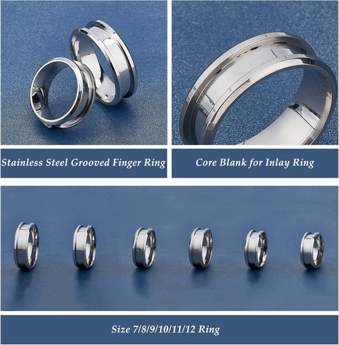 UNICRAFTALE Stainless Steel Blank Core Ring Settings Finger Ring Blanks for Inlay Comfort Grooved Finger Ring Round Empty Ring for Jewelry Making...