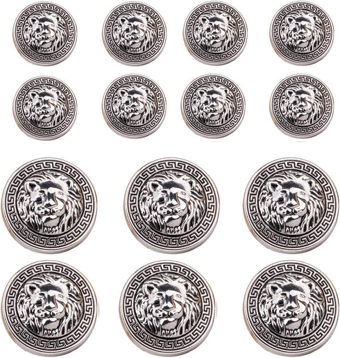 14 Pieces Silver Vintage Antique Metal Blazer Button Set - 3D Lion Head - for Blazer, Suits, Sport Coat,18mm 23mm(Silver)...