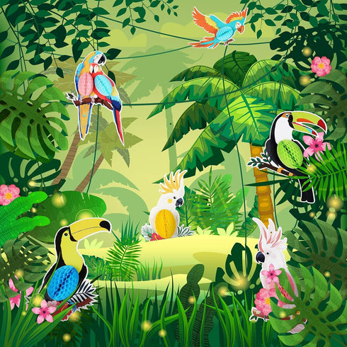 6 Pieces 10 Inch Tropical Parrot Birds Honeycomb Paper Cutouts Hanging Luau Party Decorations, Summer Beach Jungle Rainforest Hawaiian Party Decor...