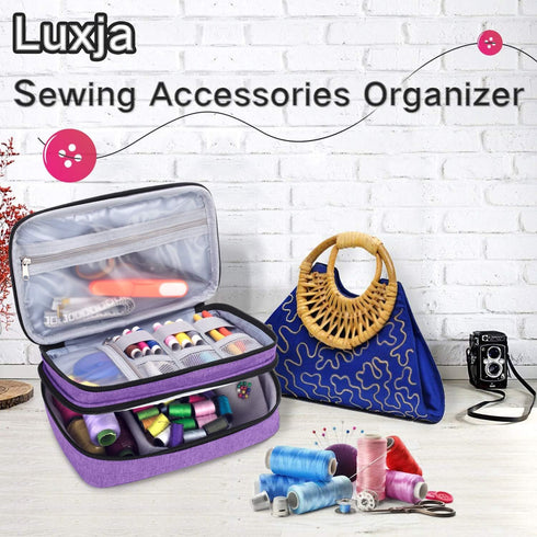 Luxja Sewing Accessories Organizer, Double-Layer Sewing Supplies Organizer for Needles, Scissors, Measuring Tape, Thread and Other Sewing Tools (N...