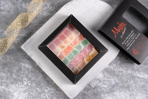 Mughe Gourmet Turkish Delight Candy Elegant Gift Box - 7oz/200g - Halal, Vegan Lokum Fruit Flavors Rose, Strawberry, Lemon, Orange, Mint - Gifts f...