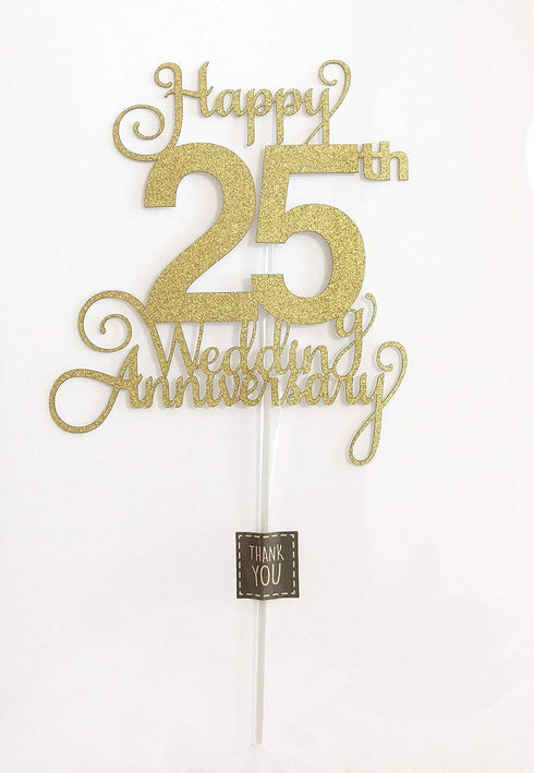 ALPHA K 25th Wedding Anniversary Cake Topper, Wedding Anniversary Party Decoration with Premium Gold Glitter...