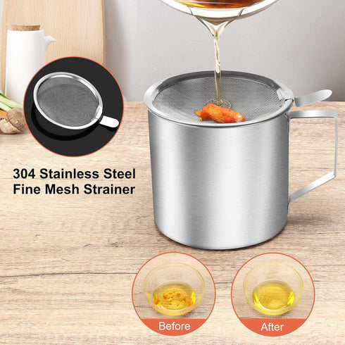 Bacon Grease Container with Stainless Steel Grease Strainer Perfect As Pan Grease Holder, Cooking Oil Keeper and Storage(1.25 Quart | 5 Cups)...