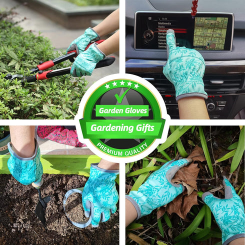 Leather Gardening Gloves for Women, Breathable Spandex & Thorn Proof Garden Gloves for Weeding Planting Digging, Flexible Touch Screen Grip - Medi...