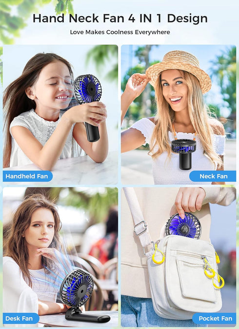 JZCreater Mini Handheld Fan,Portable Hand Held Fan, 15H Cooling Fan, Quiet 4 Speed, USB Rechargeable Battery Operated Desk Fan, Small Folding Elec...