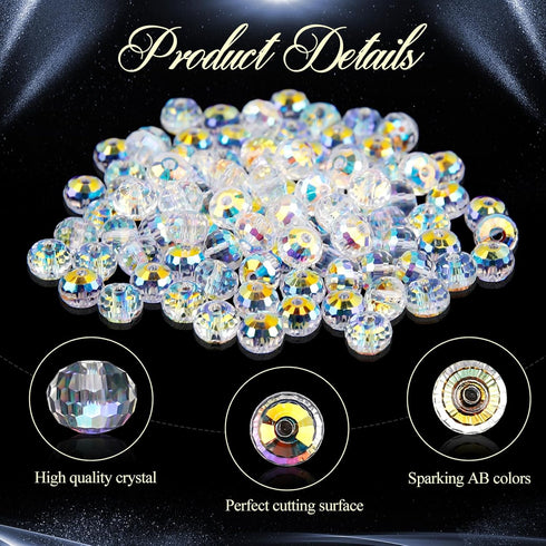100Pcs Crystal Glass Beads for Jewelry Making, Clear Faceted Beads Spacer Beads Jewelry Crafts Making Supplies for DIY Bracelet Necklace Wind Chim...