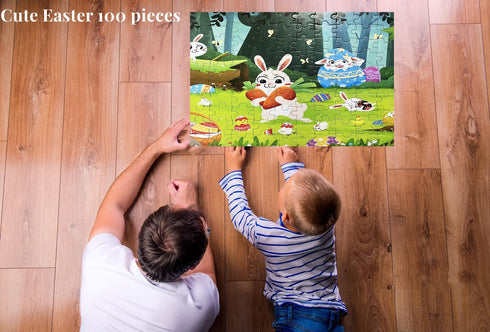 100 Piece Puzzles for Kids Ages 4-6-8 Rabbit Eggs Easter Decorations Jigsaw Floor Puzzles Gifts for Kids School Birthday Party Favors...