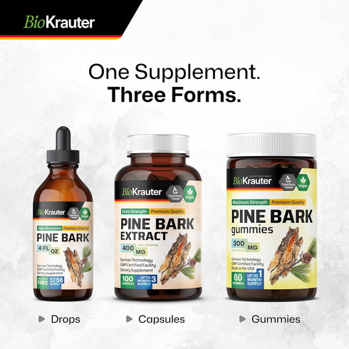 BIO KRAUTER Pine Bark Extract Capsules 400 mg - 100 Count - Antioxidant Supplement - 95% Proanthocyanidins - Pine Bark Supplement - Vegan, No Fill...