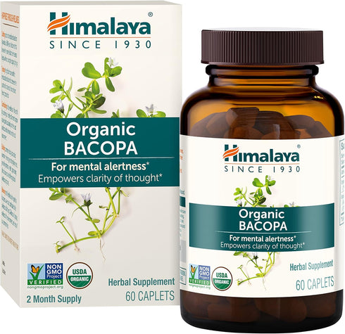 Himalaya Organic Bacopa Monnieri Nootropic Herbal Supplement, Supports Calm, Memory, Cognition, USDA Certified Organic, Non-GMO, 750 mg, 60 Plant-...