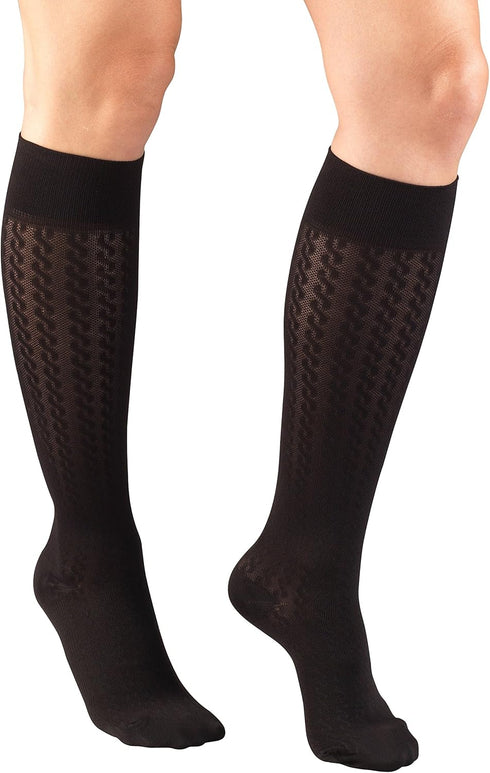 Truform Compression Socks, 15-20 mmHg, Women's Dress Socks, Knee High Over Calf Length, Black Cable Knit, Small...