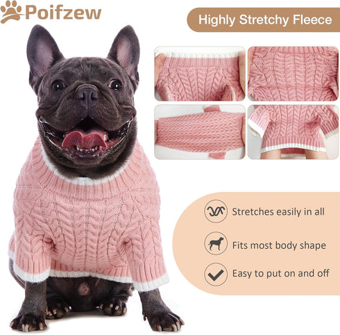 Small Dog Pullover Sweater Winter Warm Puppy Clothes, Classic Cold Weather Cable Knitwear Cat Apparel, Turtleneck Color Block Christmas Holiday Pe...