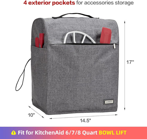 HOMEST Stand Mixer Dust Cover Compatible with KitchenAid 6/7/8 Quart Bowl Lift, Zipper Pocket for Various Kitchen Appliance Accessories, Grey (Pat...