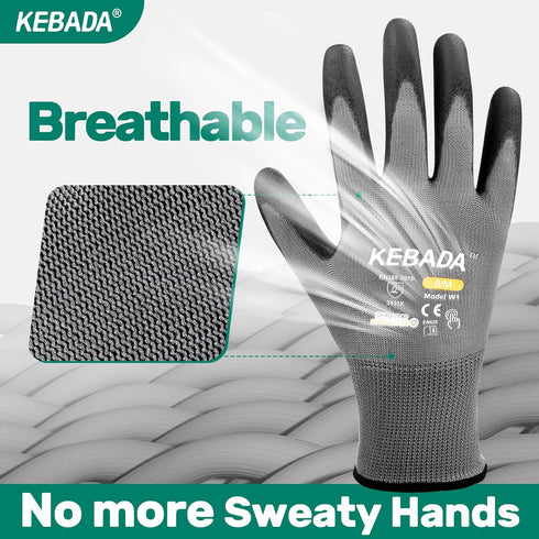 W1 Work Gloves for Men and Women with Grip,12 Pairs Bulk Pack Mechanic Gloves,PU Coating on Palm & Fingers,Breathable Mens Gardening Touchscreen,L...