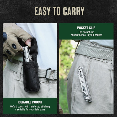 Mossy Oak 12-in-1 Multitool Pocket Knife with Pouch, Stainless Steel Multitool Knife with Clip, Survival Tools with Scissors, Bottle Opener, Wire ...