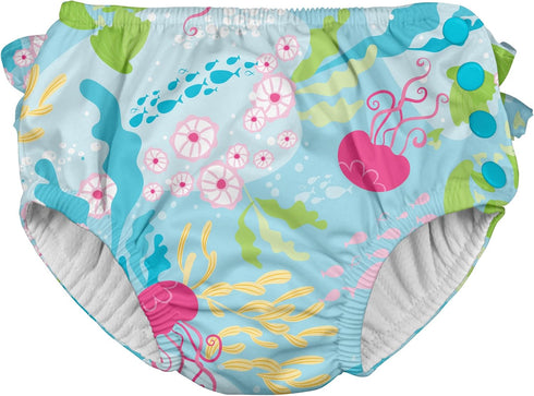 i Play. Toddler Girls' Ruffle Snap Reusable Absorbent Swim Diaper, Aqua Coral Reef, 3T...
