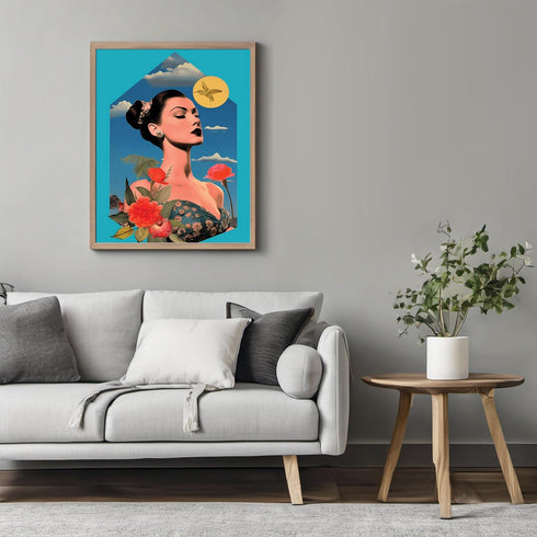 Posterizer 1 pcs-vintage woman with floral dress collage-Retro Art-Abstract & Modern Art-Gift for Art Lovers- UNFRAMED Wall Art...