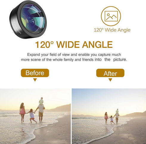Phone Camera Lens,Upgraded 3 in 1 Phone Lens kit-198° Fisheye Lens + Macro Lens + 120° Wide Angle Lens,Clip on Cell Phone Lens Kit Compatible with...
