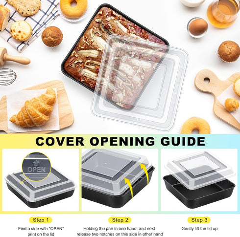 P&P CHEF Square Baking Pan with Lid Set, 8 Inch Non-Stick Square Cake Pans for Oven Cooking Brownie Lasagna, Stainless Steel Core & Easy Release, ...