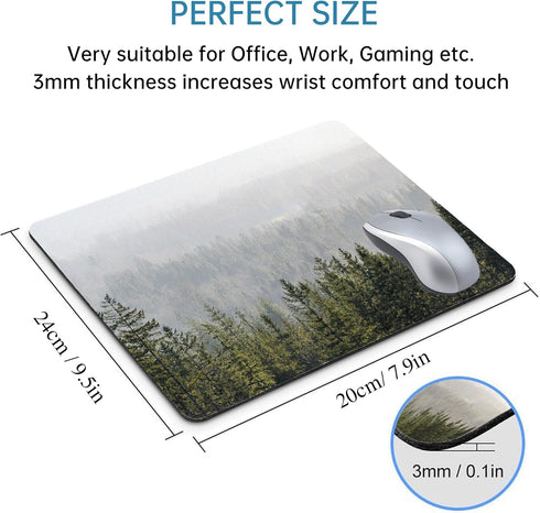 Tree Mouse Pad Green Misty Mountain, Nature Landscape Mousepads Square for Desk Foggy Fir Forest Valley Small Desk Pad Mouse Mat Washable Computer...