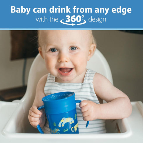 Dr. Brown’s Milestones™ Cheers360™ Training Sippy Cups with Handles for Babies and Toddlers, BPA Free, Blue Animal Deco, 7oz, 6m+...