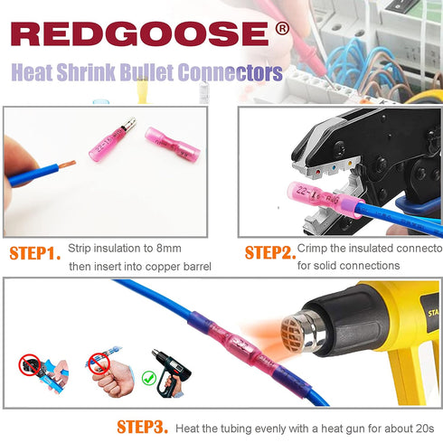 100PCS Heat Shrink Bullet Connectors 22-10 Gauge Insulated Waterproof Electrical Marine Automotive Female and Male Butt Crimp Terminals Assortment...