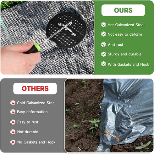 Landscape Stables Set,6 Inch 11 Gauge 50pcs Galvanized Garden Staples and 50pcs Gaskets +1Pick Hook,U-Shaped Tent Stakes Landscaping Fabric SOD Pi...
