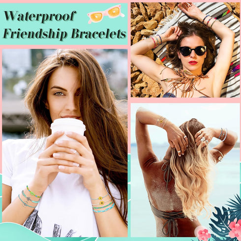 EBOOT 57 Pieces Surfer Strand Wave Bracelet Braided Stretch Friendship Woven Rope Bracelets Adjustable Waterproof Handmade Wax Wrap Bracelet Ankle...