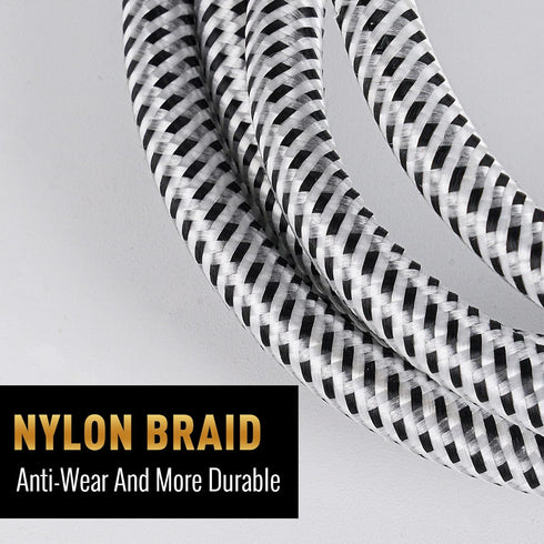 14 AWG Speaker Cable Wire 6 Feet with Gold-Plated Banana Tip Plugs-CL2 Rated-in Wall-Heavy Duty Nylon Braided, Oxygen-Free Copper (OFC)-White-with...