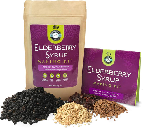 Elderberry Syrup Kit Organic - Make 12-24oz | with Dried Elderberries (Sambucus), Cinnamon, Rosehips, & Ginger - for Adults + Kids - by Birds & Be...