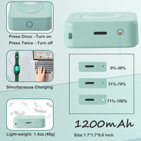 Portable Charger for iWatch Apple Watch Lightweight Travel Magnetic Charging 1200mAh, Wireless Charger with Keychain for Apple Watch Series 8/7/6/...
